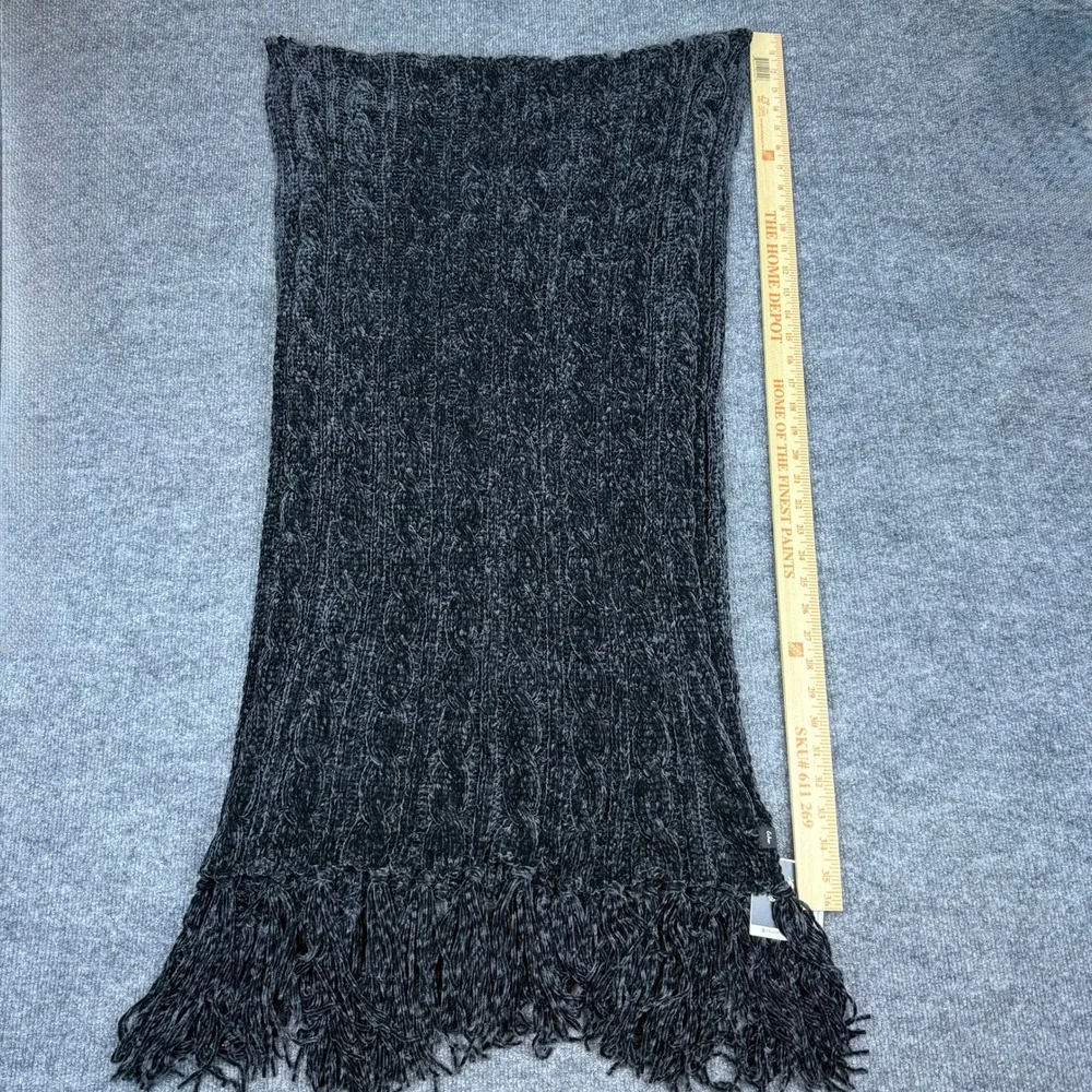 Echo New York Cable Knit Fringe Scarf Soft Cozy Plush Charcoal Black